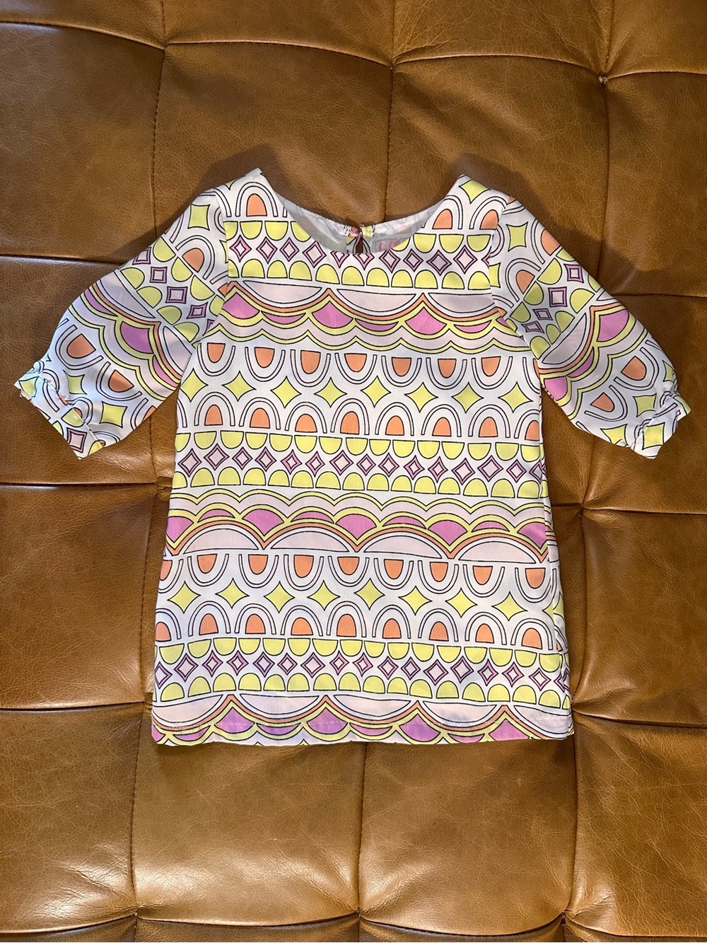Girls' Pastel Geo-Print Short Sleeve Dress - Pink, Yellow, Orange